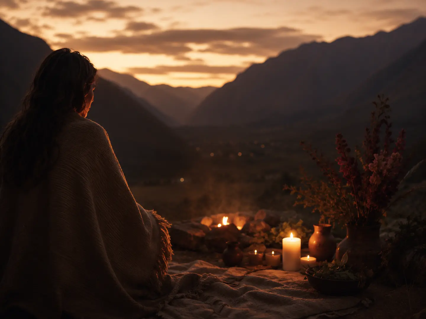 Dark space with an ember glow, sacred and still
